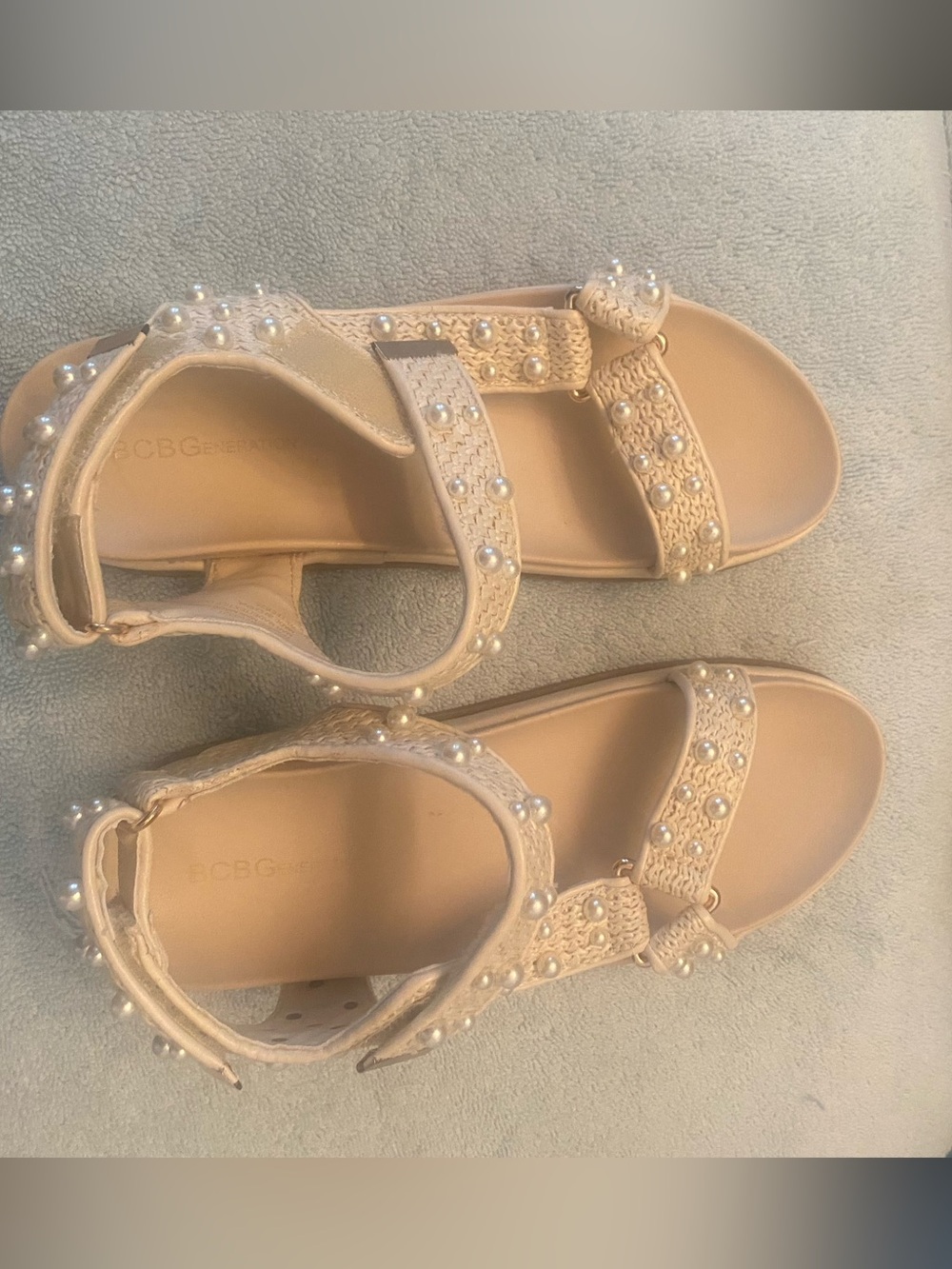 BCBG Beige Pearl-Embellished Women's Sandals